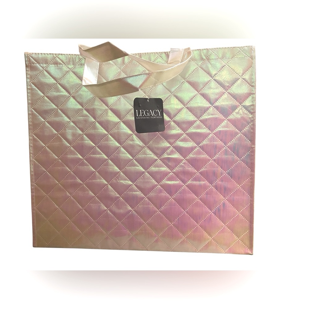Quilted Large Tote Bag with Iridescent Finish | 19.5 x 17